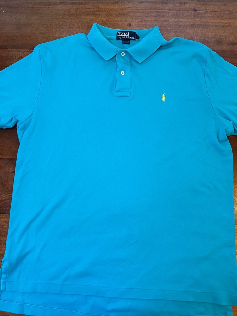 Polo Ralph Lauren Men's Blue Solid Cotton Polo Shirt Short Sleeve Pony Logo L